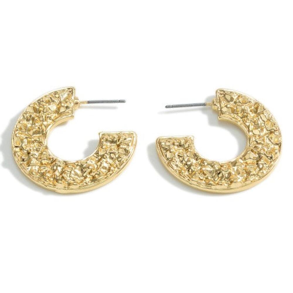 Gold Tone Textured Hoop Earrings | Classic Everyday Hoops | 1"